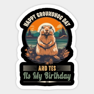 Retro Happy Groundhog Day Funny Birthday Groundhog Lovers Sticker